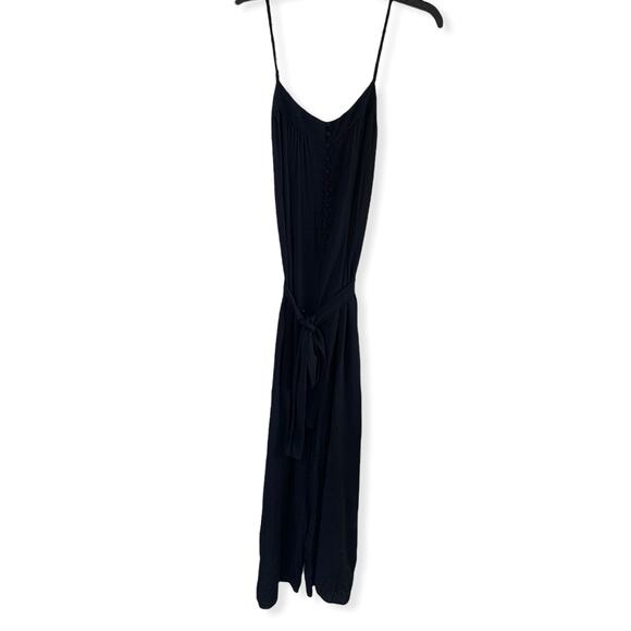 Mi Ami black button front spaghetti strap pants wide leg jumpsuit romper Med NWT - Picture 1 of 7